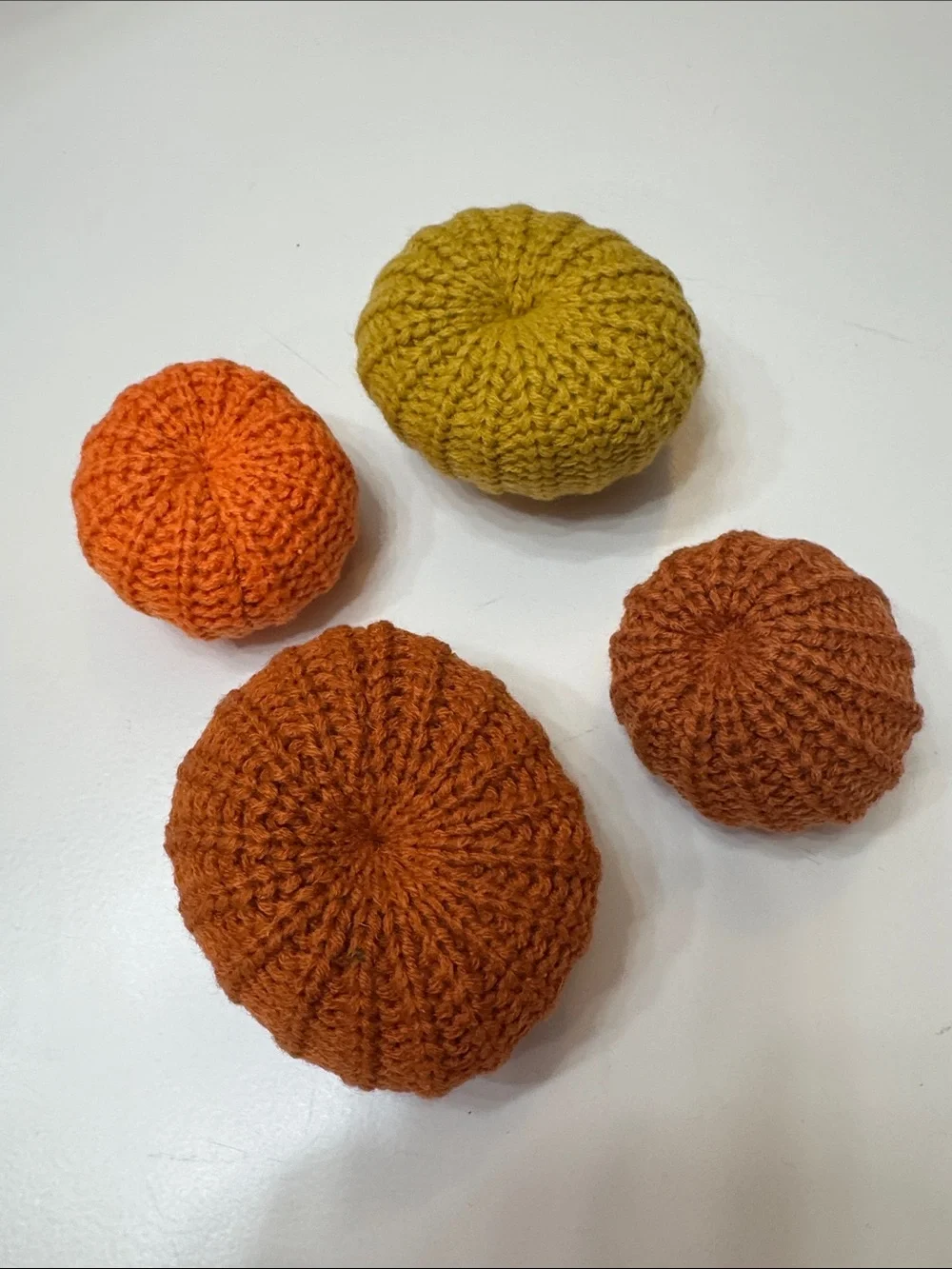 Handmade Knit Pumpkin Décor - Orange & Mustard Set #4